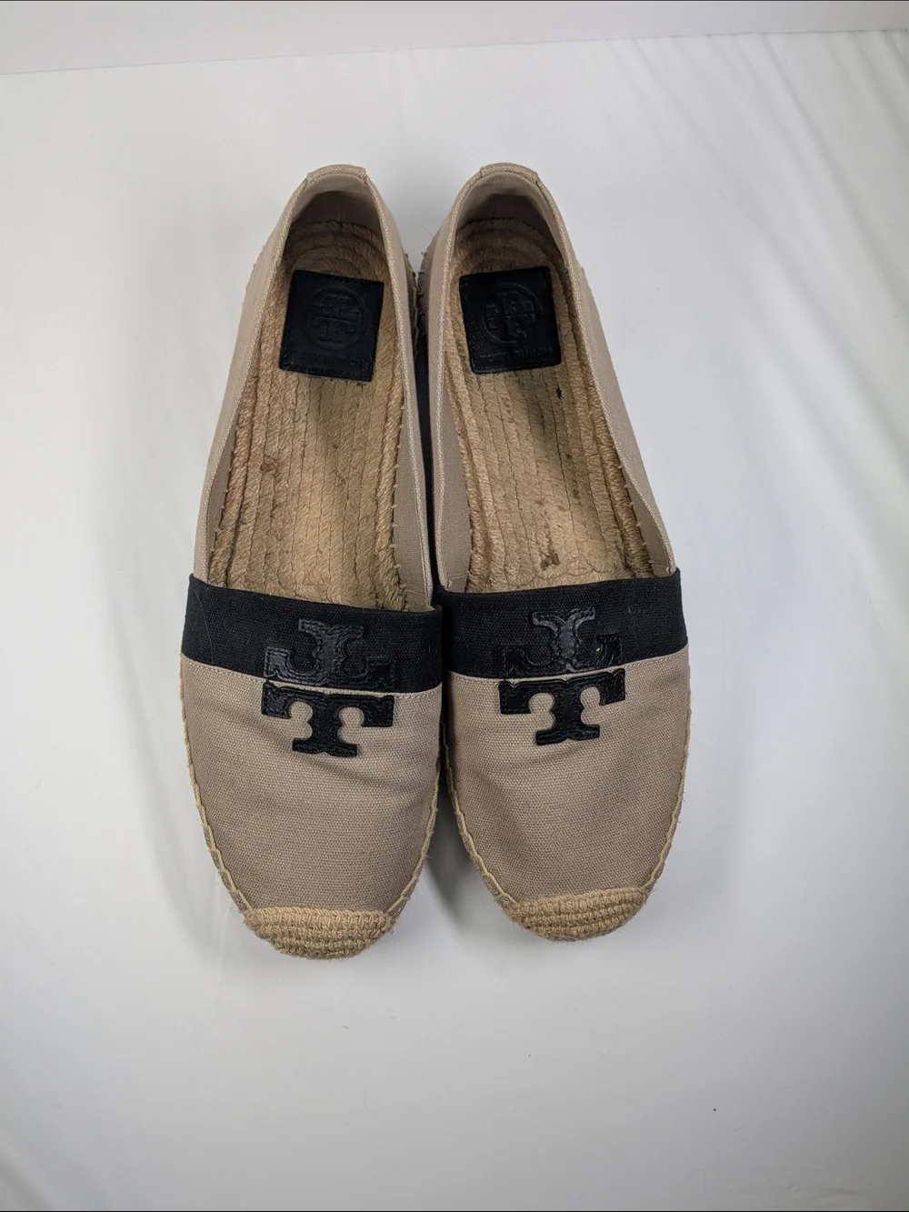 Tory Burch Women’s Beige Espadrille Slip-Ons with Black Trim